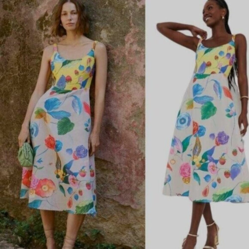 Tuckernuck NEW Vivid Jardin Dominique Fit and Flare Floral Midi Sun Dress M
